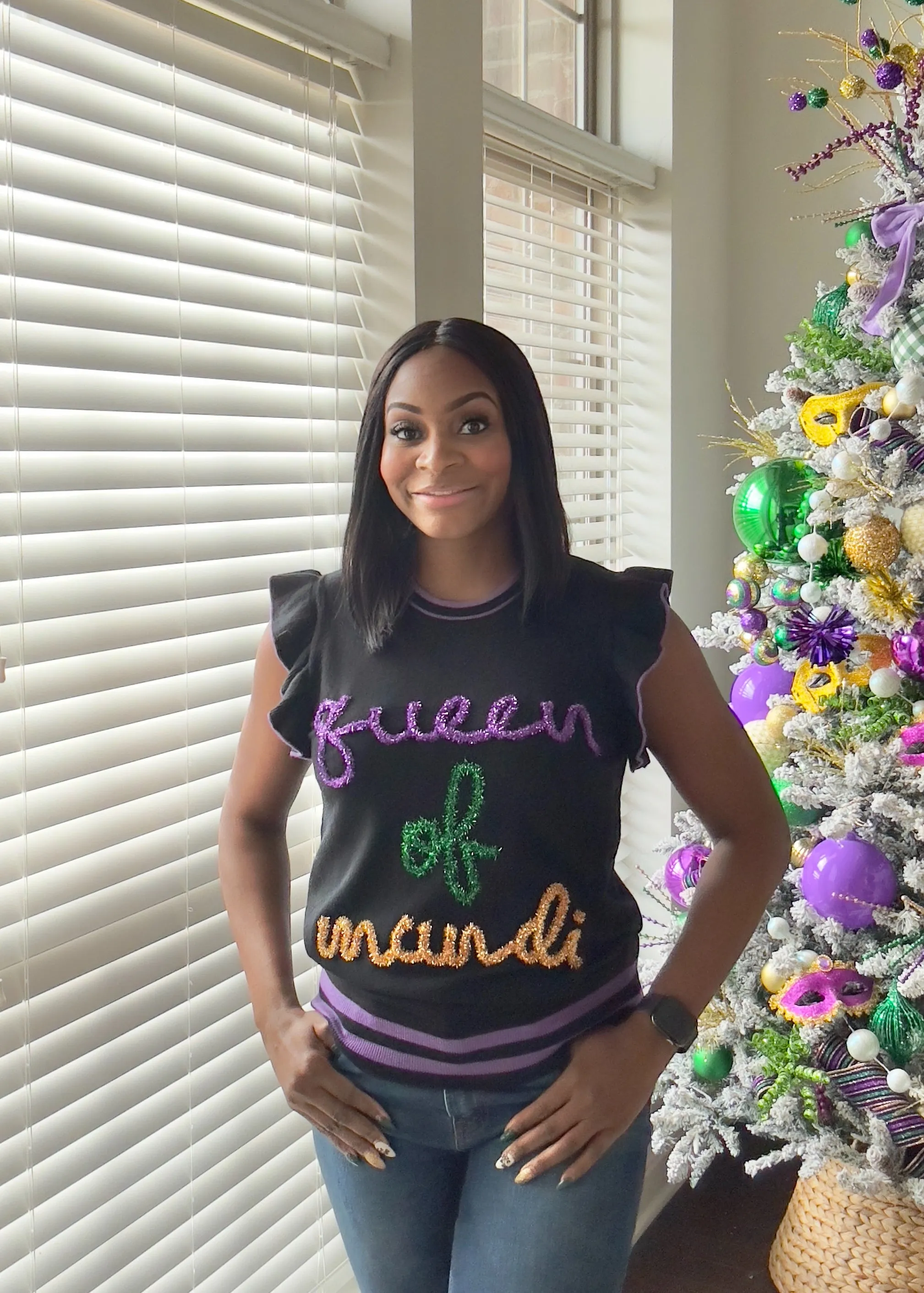 The Queen of Mardi Ruffled Knit Top