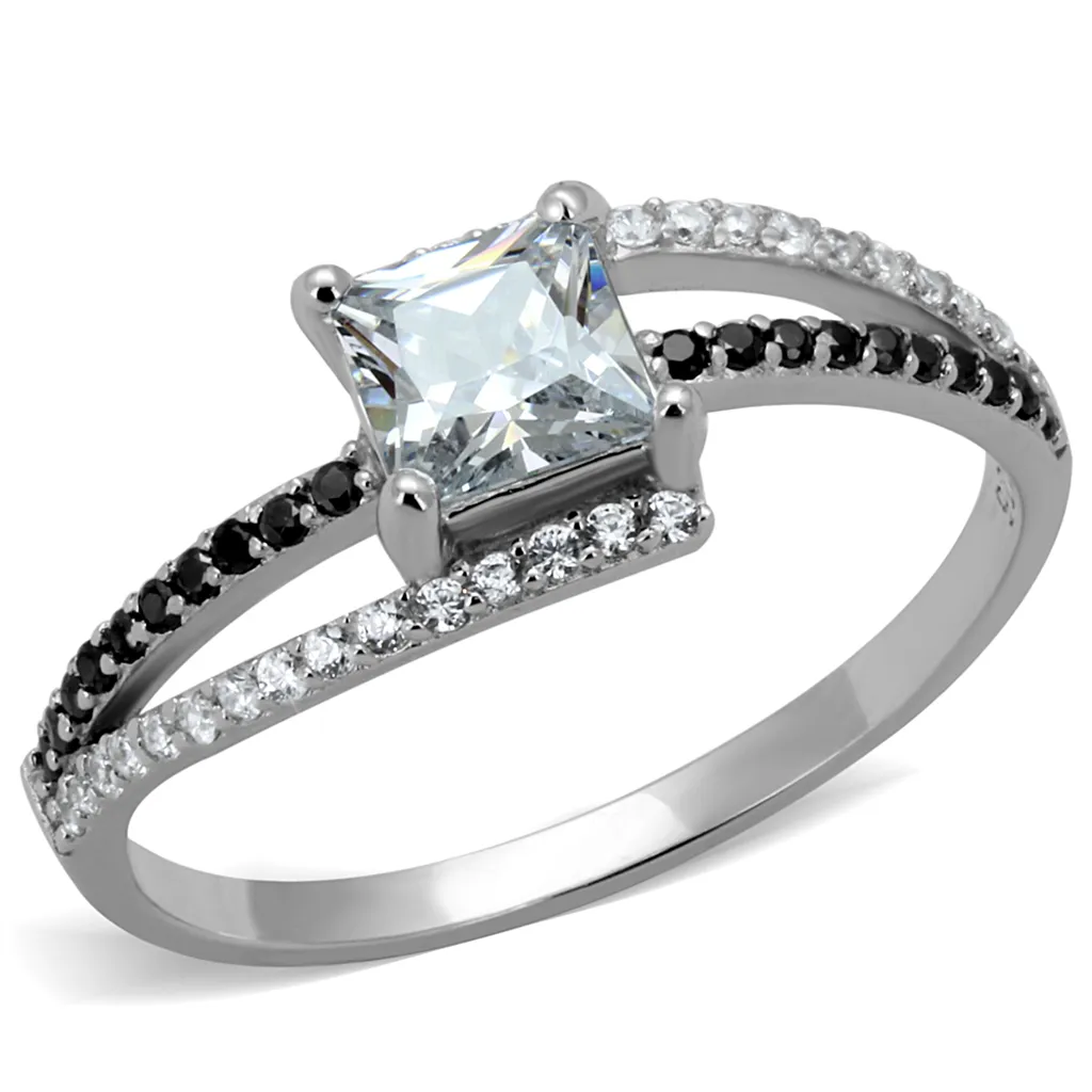 TS488 - 925 Sterling Silver Ring Rhodium Women AAA Grade CZ Clear