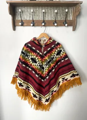 Unique Bohemian Tribal Print Pullover Alpaca Poncho