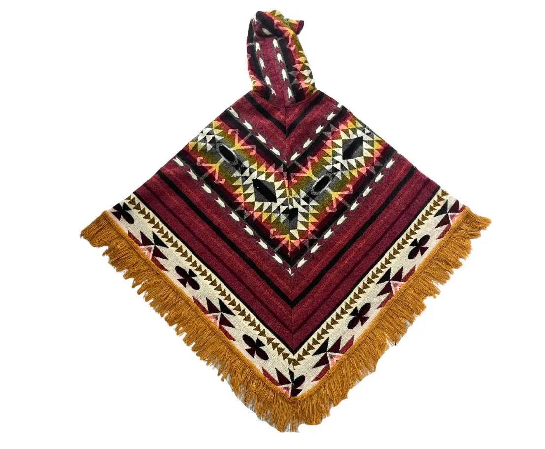 Unique Bohemian Tribal Print Pullover Alpaca Poncho
