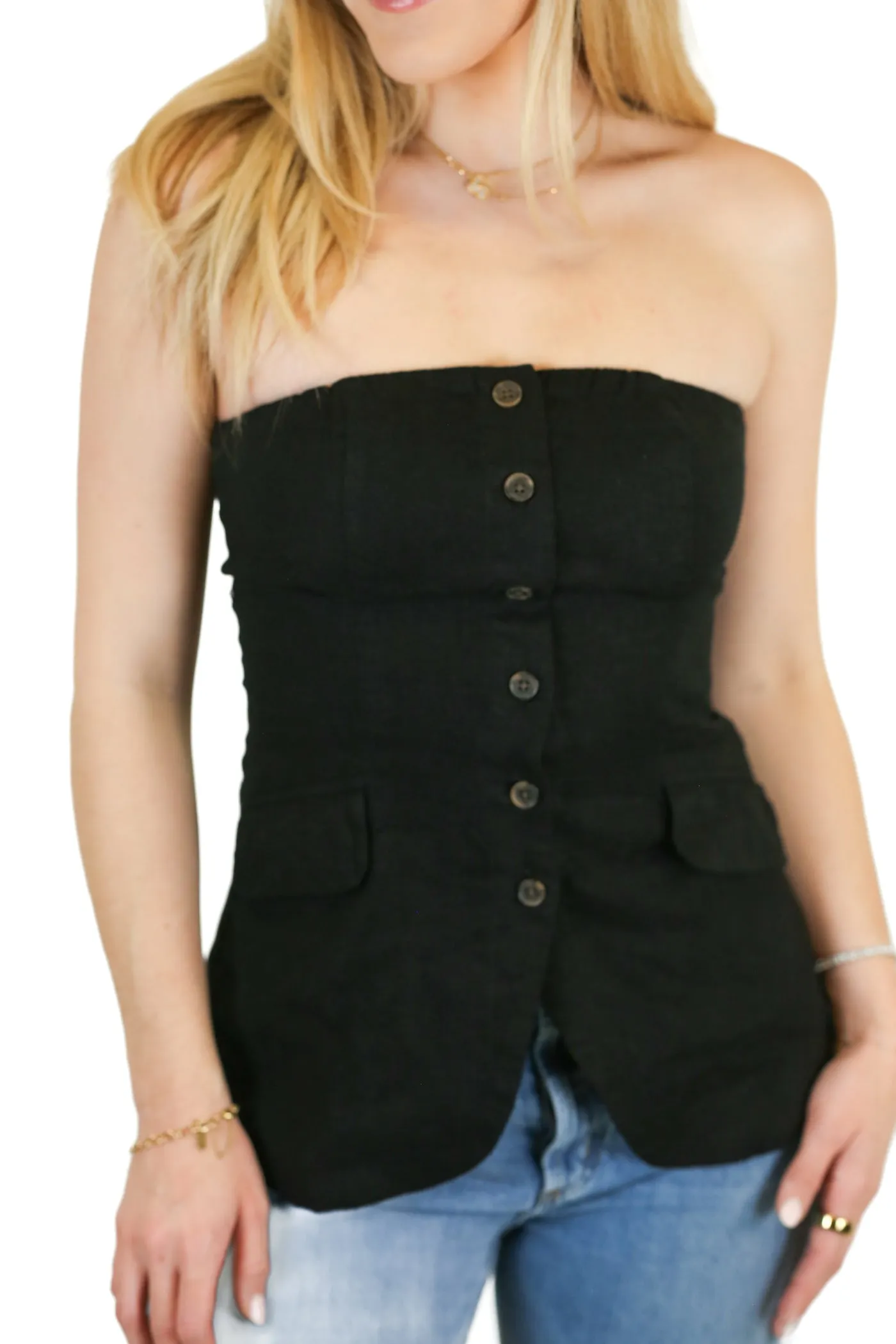 Universal Thread black button up strapless top NWT; retails for $25 (XS)