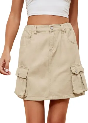 utcoco Women Cargo Mini Jean Skirts 2024 Trendy Multiple Pockets High Waisted Short Denim Skirt