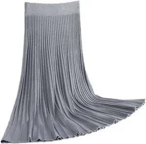 Vertical Striped Knitted Women Sweater Skirt Elastic Band Pleated Midi Skirts Chic High Waist A-Line Skirts