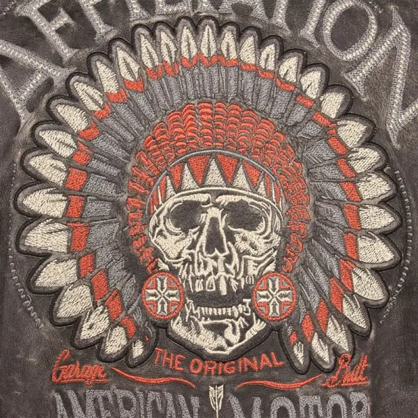 Vintage Indian Skull Leather Jacket - Classic Biker Style
