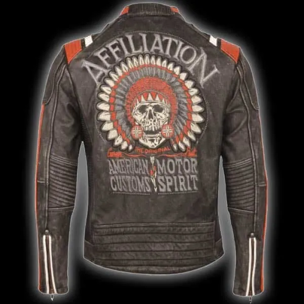 Vintage Indian Skull Leather Jacket - Classic Biker Style
