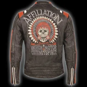 Vintage Indian Skull Leather Jacket - Classic Biker Style
