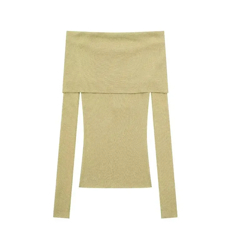 Wenkouban-Christmas Thanksgiving outfits_Elegant Slim Green Off-Shoulder Long Sleeve Female Chic Christmas Sweater