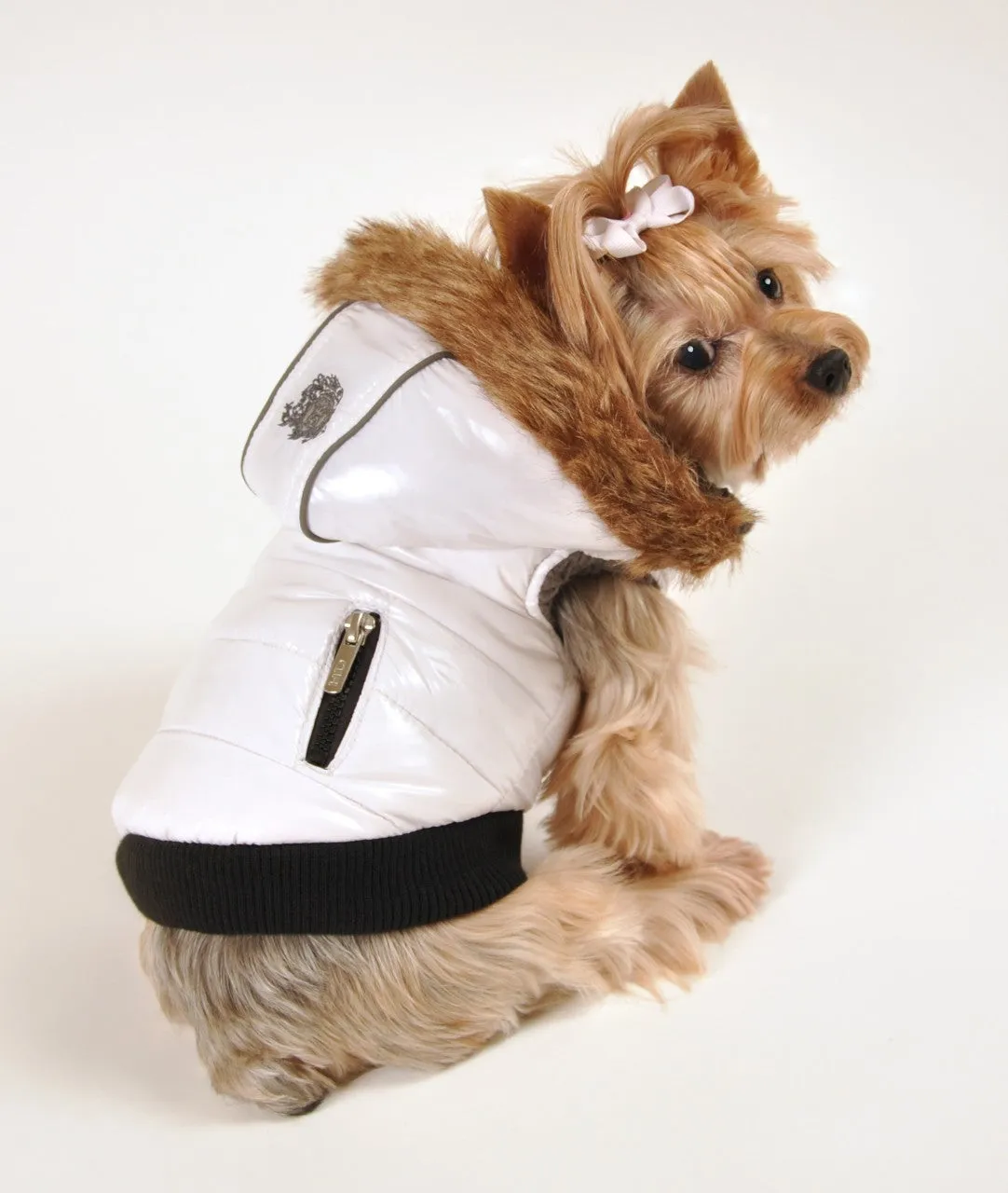 WHITE ELITE REFLECTIVE DOG COAT PUFFER