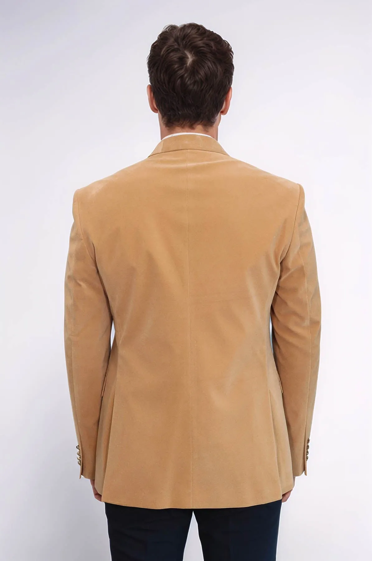 Wide Lapel Velvet Apricot Men Blazer - Wessi