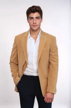 Wide Lapel Velvet Apricot Men Blazer - Wessi