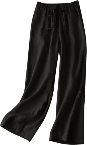 Wide Leg Pants for Women, Cotton Linen Pants Wide Leg Straight High