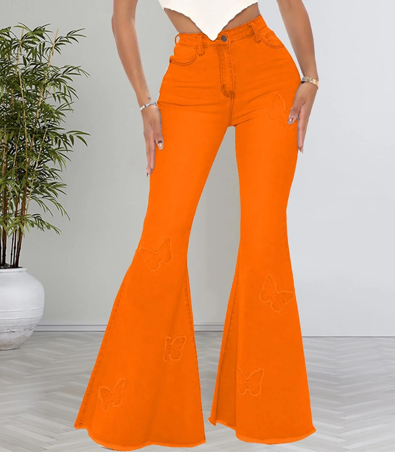 Women Bell Bottom Jeans High Waisted Flare Jean Ripped Hole Classic Denim Bell Bottom Pants
