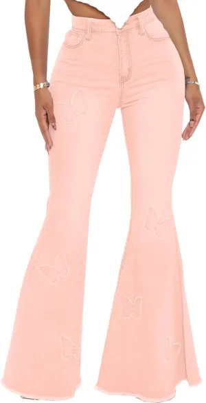 Women Bell Bottom Jeans High Waisted Flare Jean Ripped Hole Classic Denim Bell Bottom Pants