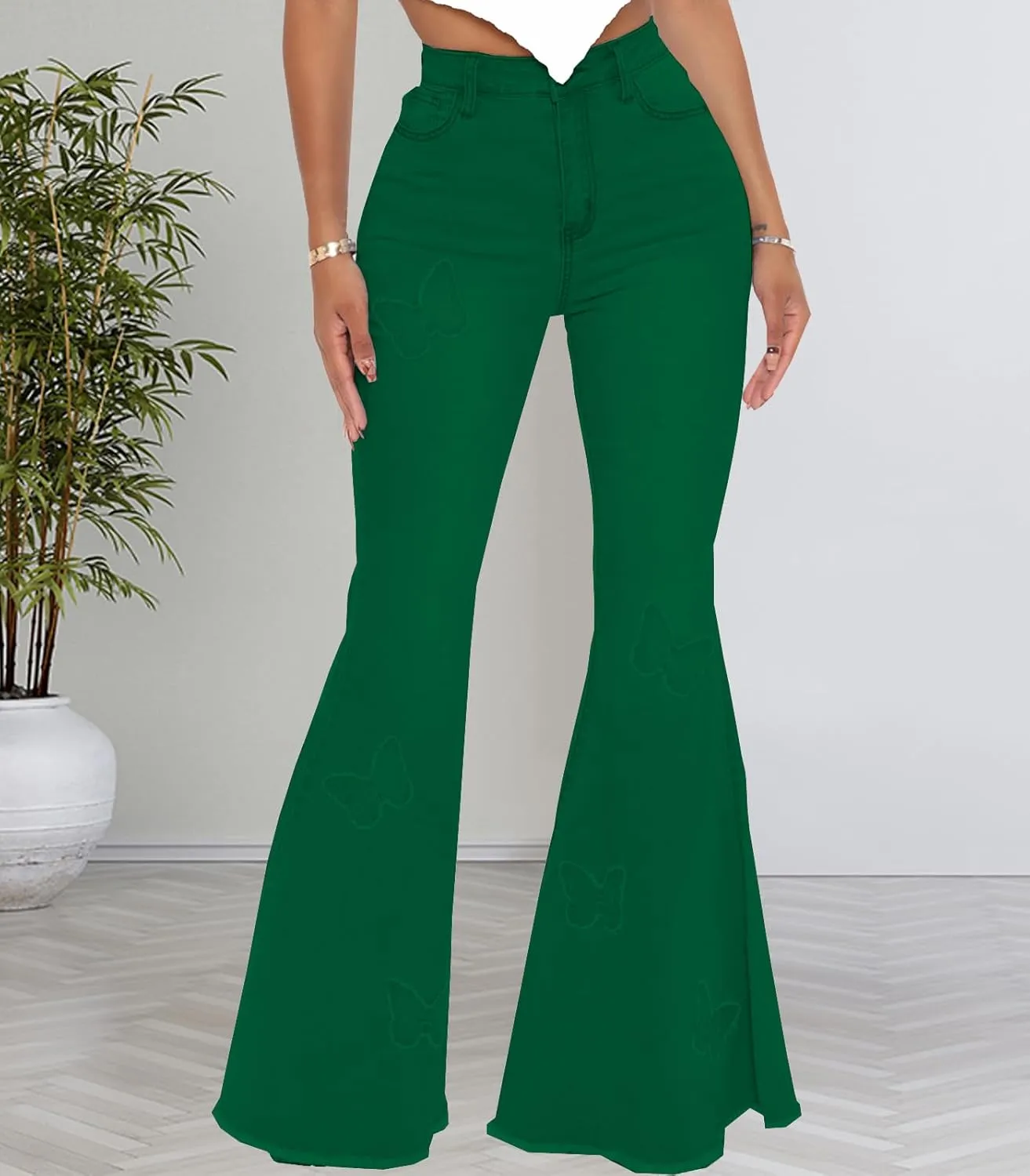 Women Bell Bottom Jeans High Waisted Flare Jean Ripped Hole Classic Denim Bell Bottom Pants