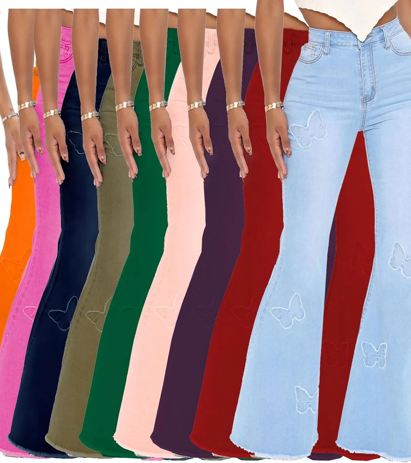 Women Bell Bottom Jeans High Waisted Flare Jean Ripped Hole Classic Denim Bell Bottom Pants