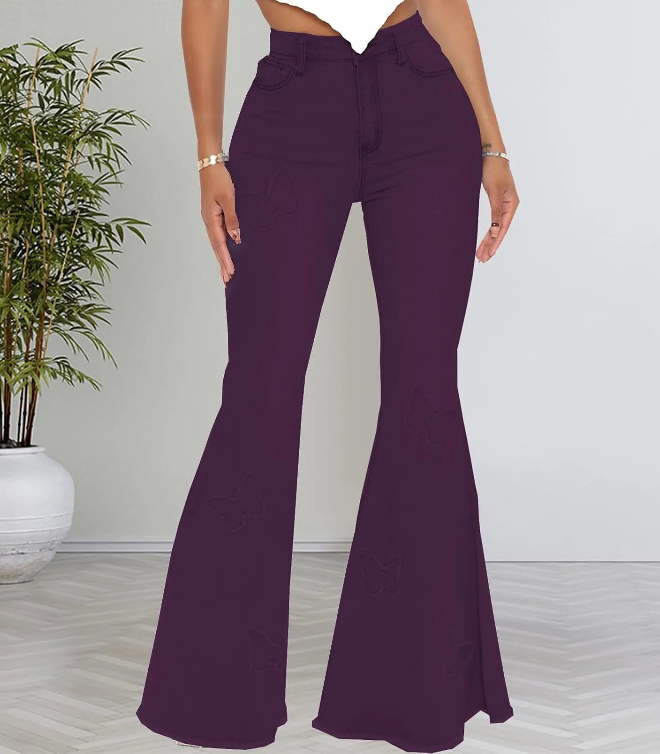 Women Bell Bottom Jeans High Waisted Flare Jean Ripped Hole Classic Denim Bell Bottom Pants