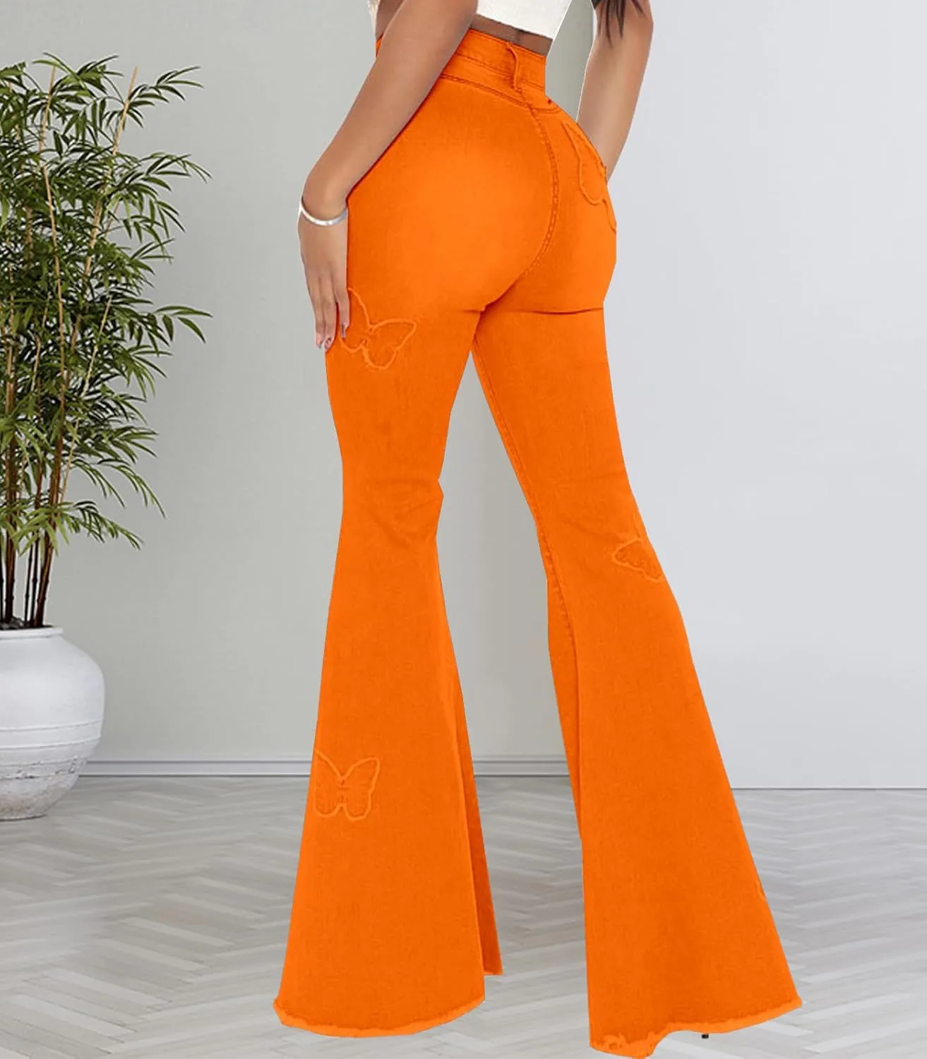 Women Bell Bottom Jeans High Waisted Flare Jean Ripped Hole Classic Denim Bell Bottom Pants