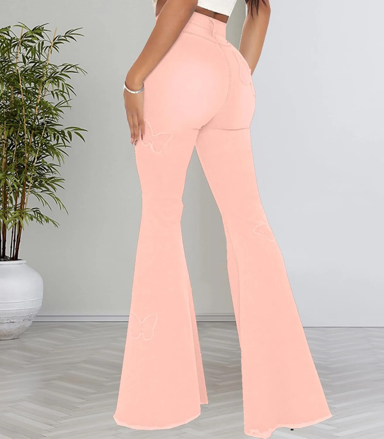 Women Bell Bottom Jeans High Waisted Flare Jean Ripped Hole Classic Denim Bell Bottom Pants