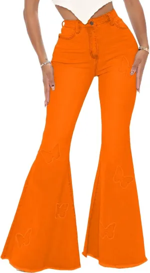 Women Bell Bottom Jeans High Waisted Flare Jean Ripped Hole Classic Denim Bell Bottom Pants