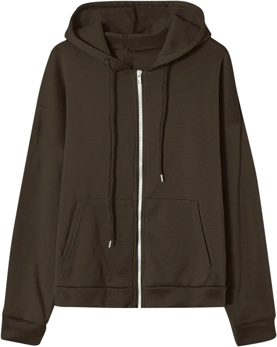 Women Hooded Full Zip Drawstring Sweatshirts Long Sleeve Oversized Casual Lightweight Jacket Winter Fashion Outfits