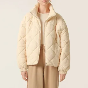 Women's Diamond Quilted Padded Jacket with High Neck