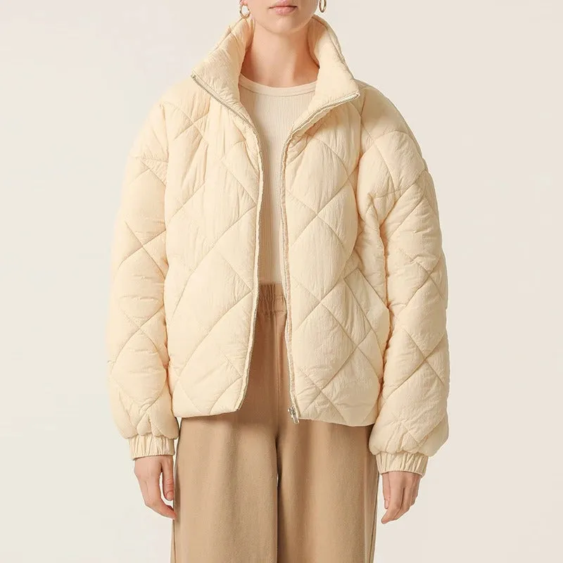 Women's Diamond Quilted Padded Jacket with High Neck
