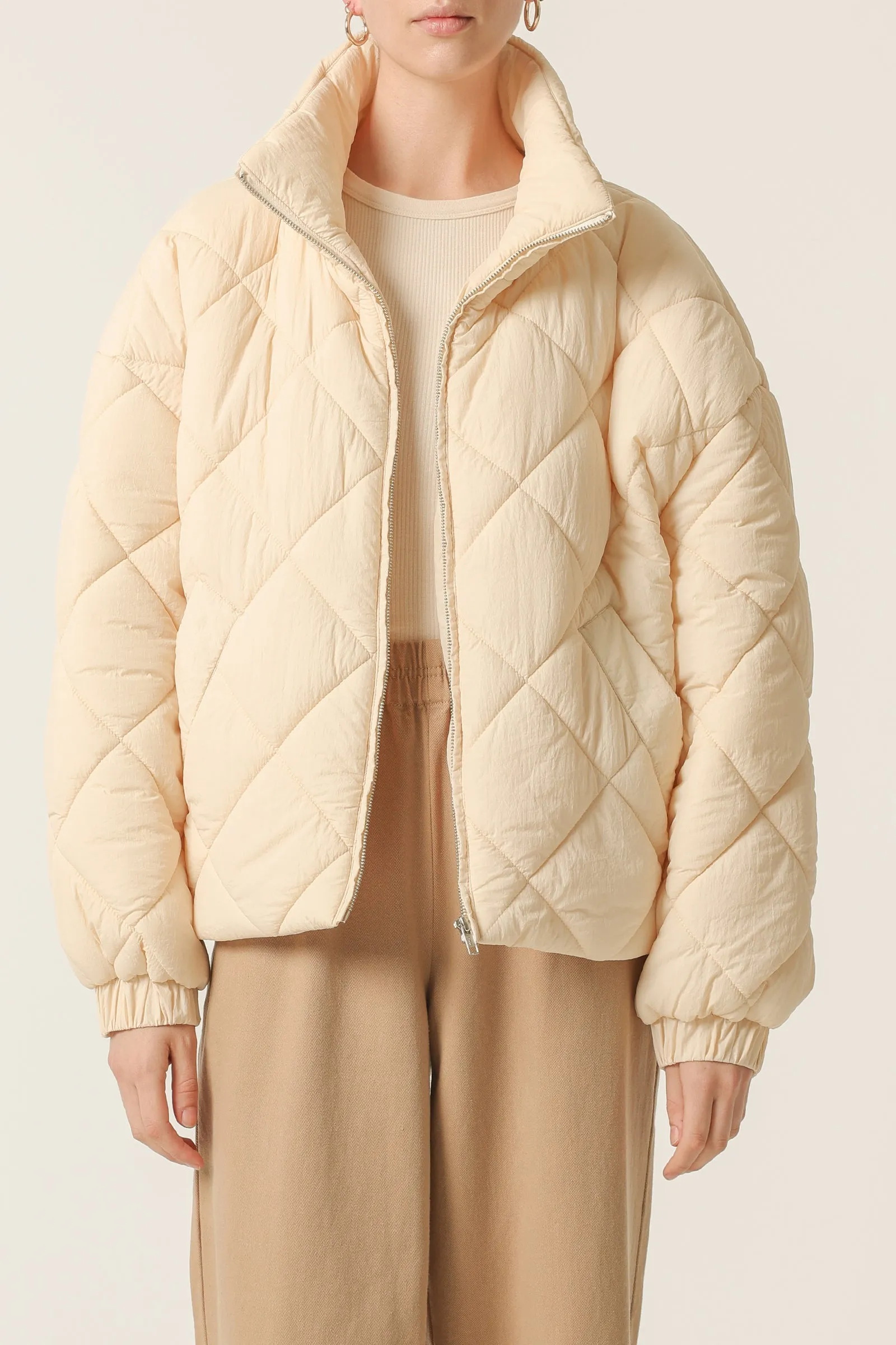 Women's Diamond Quilted Padded Jacket with High Neck