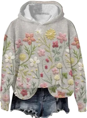 Womens Floral Lace Hoodie Elegant Pullover Sweatshirt Soft Fleece Oversized Lounge Fall Winter Athleisure Streetwear