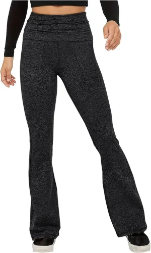 Women's High Waist Yoga Pants Casual Flared Trousers Solid Elastic Waist Pocket Pants Slim Fit Stretchy Stylish Pants