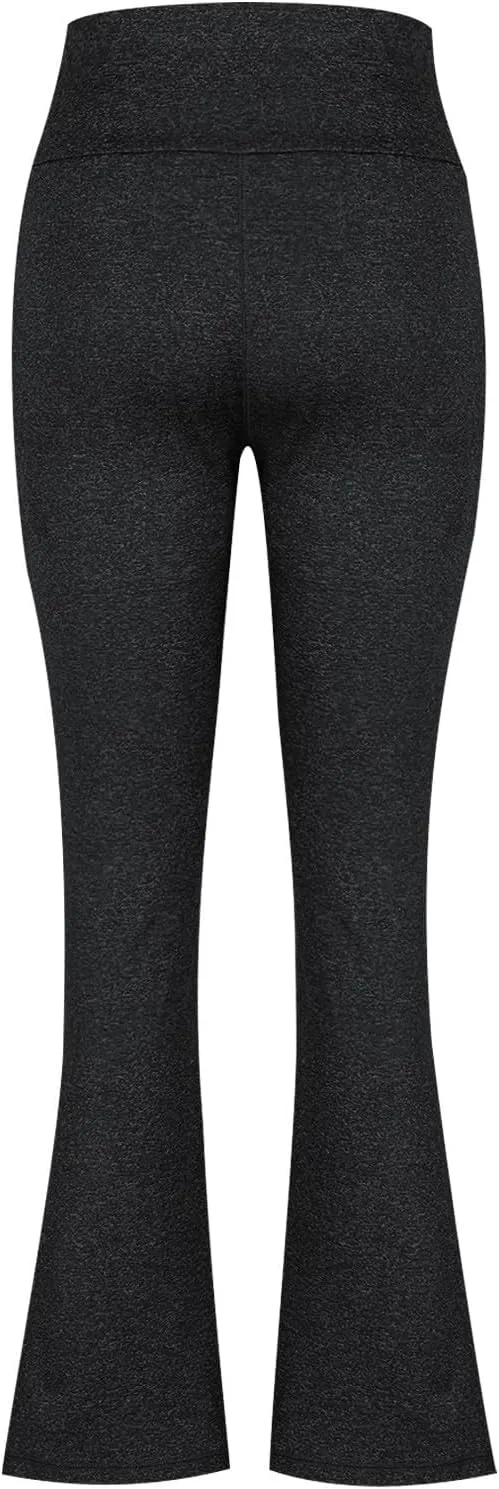 Women's High Waist Yoga Pants Casual Flared Trousers Solid Elastic Waist Pocket Pants Slim Fit Stretchy Stylish Pants