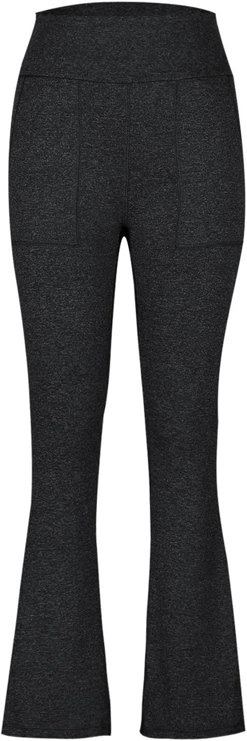 Women's High Waist Yoga Pants Casual Flared Trousers Solid Elastic Waist Pocket Pants Slim Fit Stretchy Stylish Pants