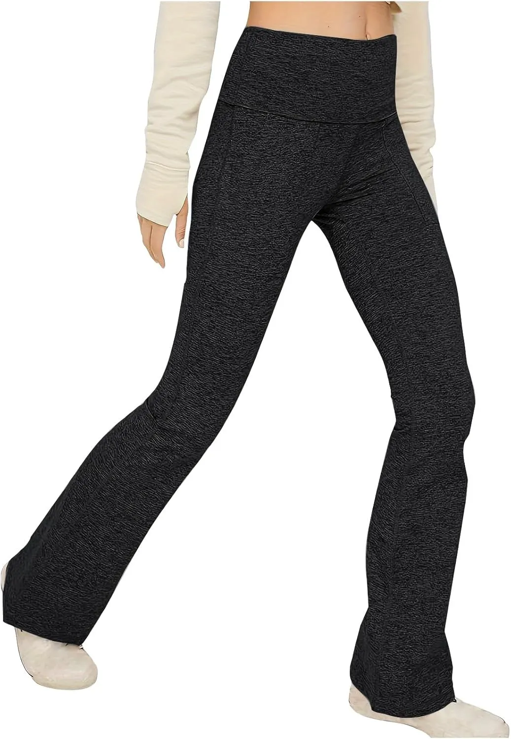 Women's High Waist Yoga Pants Casual Flared Trousers Solid Elastic Waist Pocket Pants Slim Fit Stretchy Stylish Pants