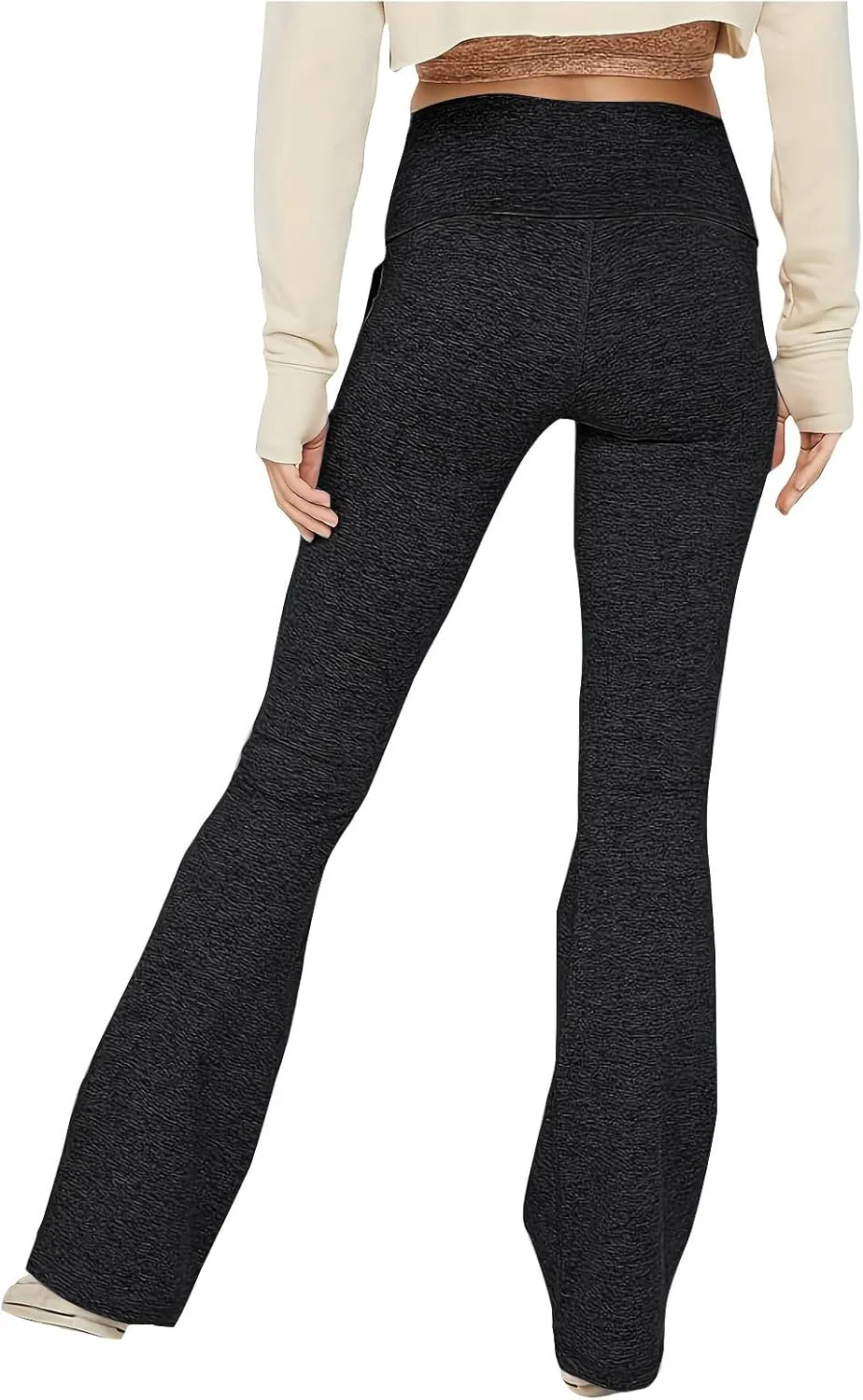 Women's High Waist Yoga Pants Casual Flared Trousers Solid Elastic Waist Pocket Pants Slim Fit Stretchy Stylish Pants
