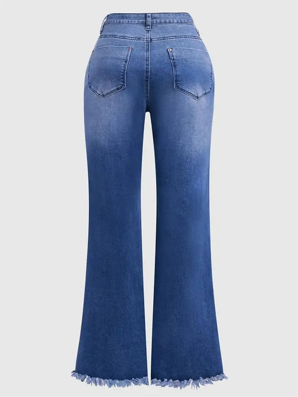Womens High Waisted Skinny Flare Jeans Floral Embroidery Bell Button Design Stretch Denim Pants with Pockets
