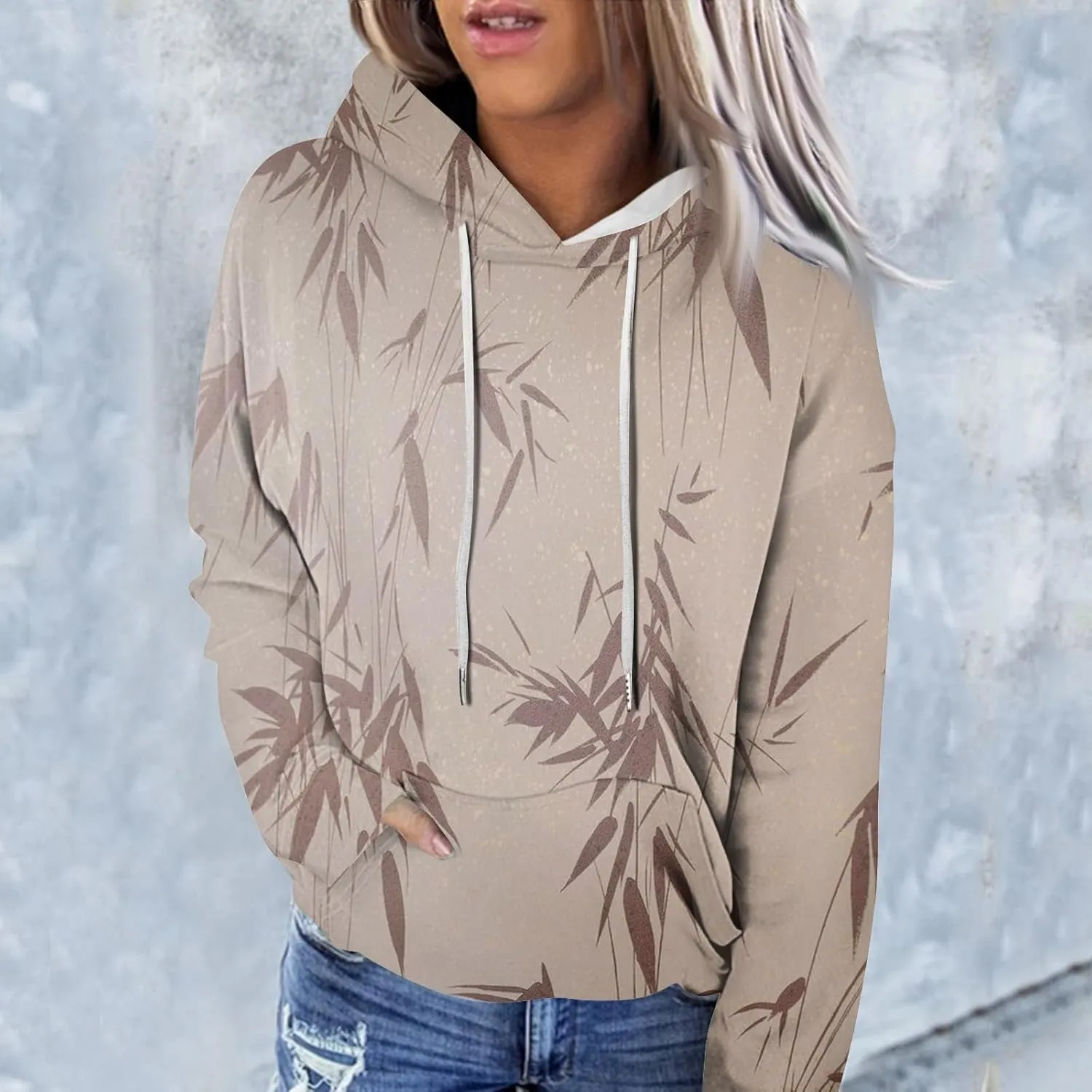 Womens Hoodies Casual Long Sleeve Drawstring Plaid Print Pullover Tops Loose Hooded Sweatshirt with Pocket