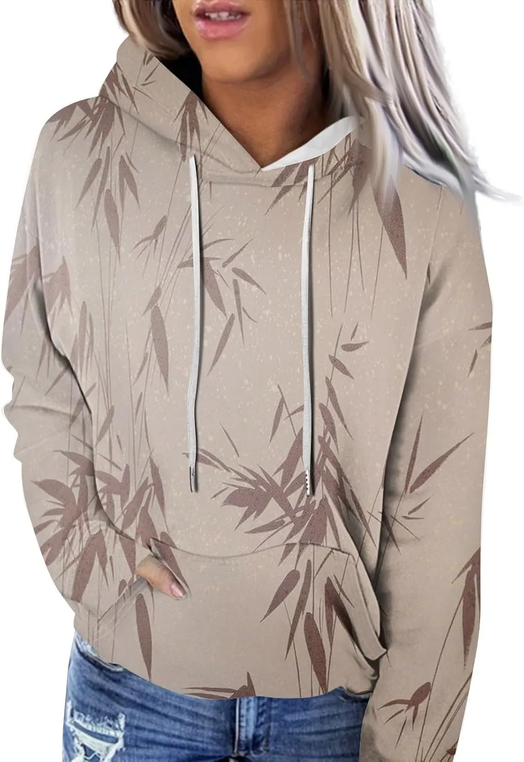 Womens Hoodies Casual Long Sleeve Drawstring Plaid Print Pullover Tops Loose Hooded Sweatshirt with Pocket