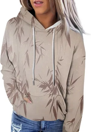 Womens Hoodies Casual Long Sleeve Drawstring Plaid Print Pullover Tops Loose Hooded Sweatshirt with Pocket