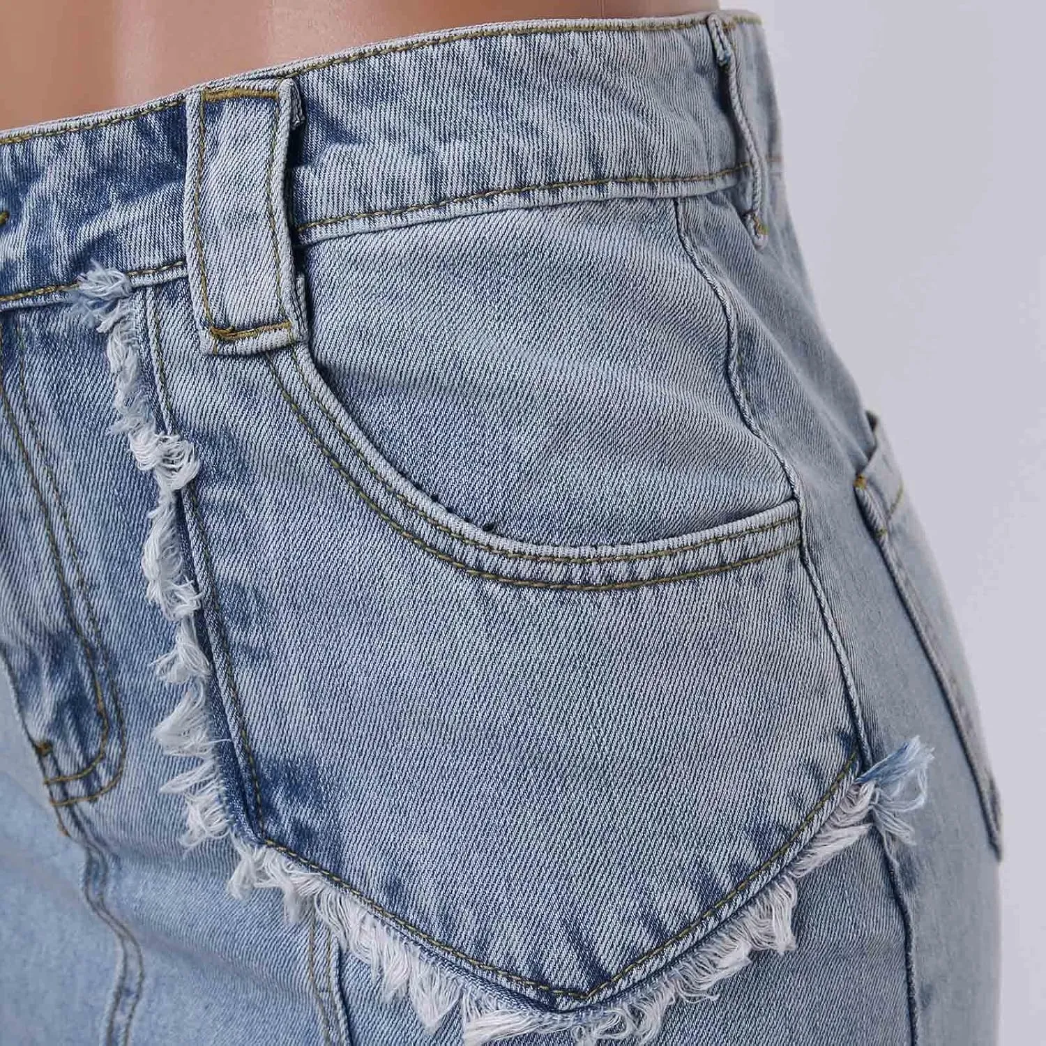 Women's Loose and Versatile Slim Fishtail Denim Skirt Mini Skirt Plaid Pleated