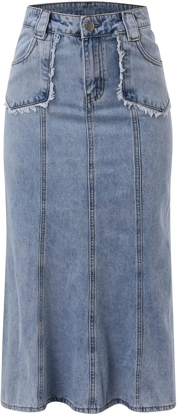 Women's Loose and Versatile Slim Fishtail Denim Skirt Mini Skirt Plaid Pleated
