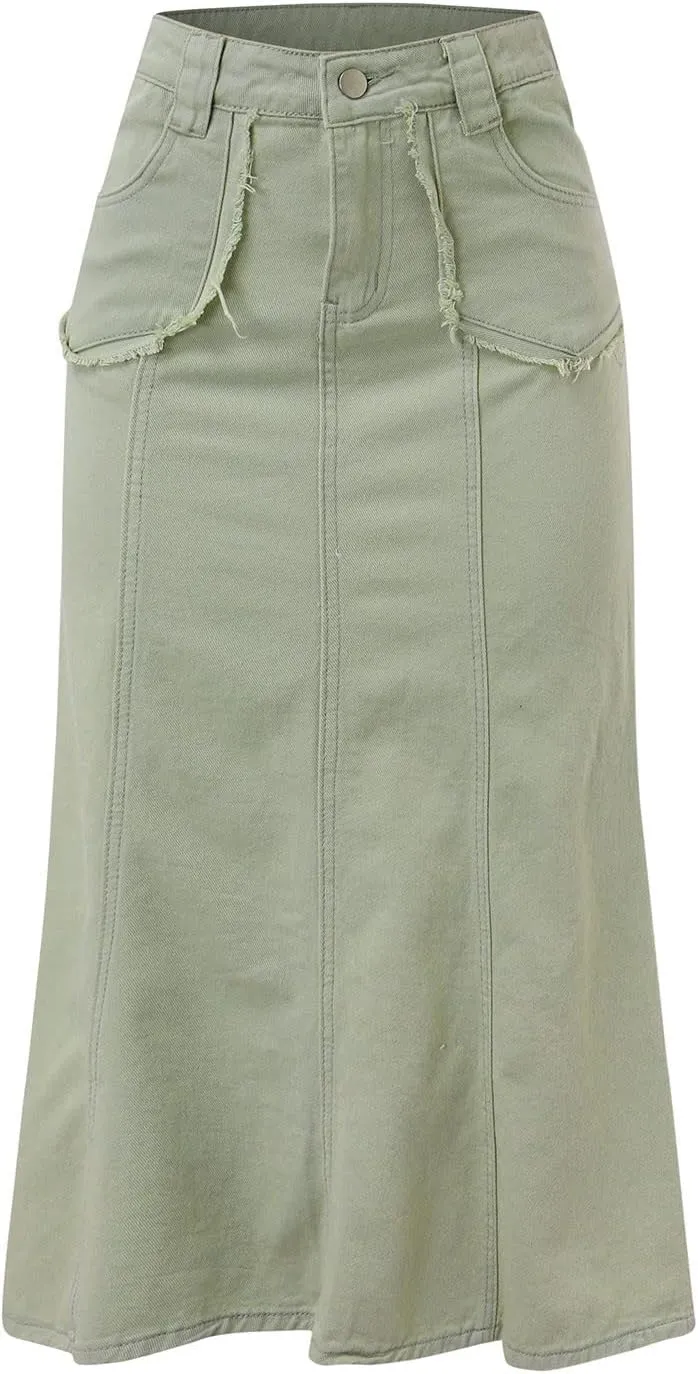 Women's Loose and Versatile Slim Fishtail Denim Skirt Mini Skirt Plaid Pleated