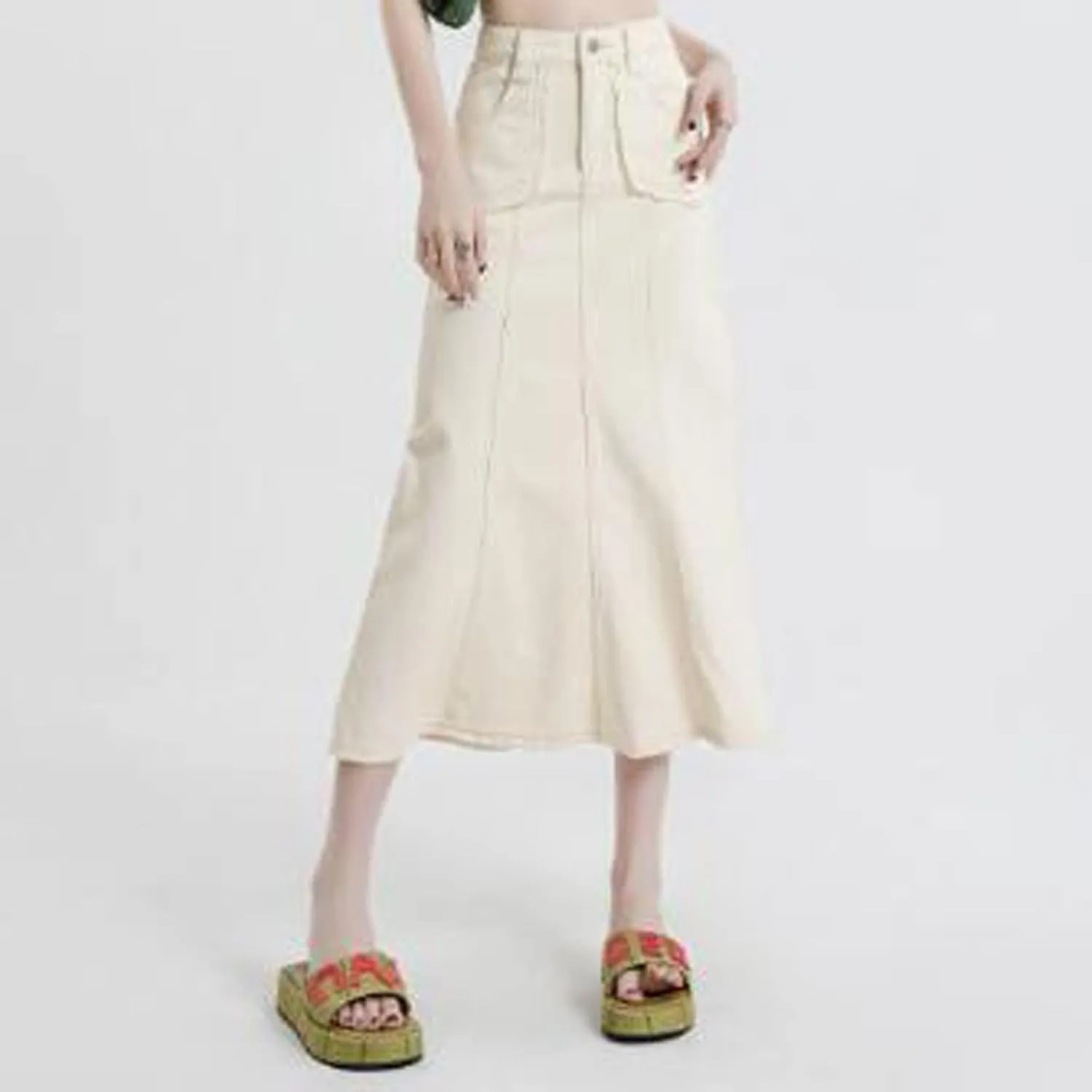 Women's Loose and Versatile Slim Fishtail Denim Skirt Mini Skirt Plaid Pleated