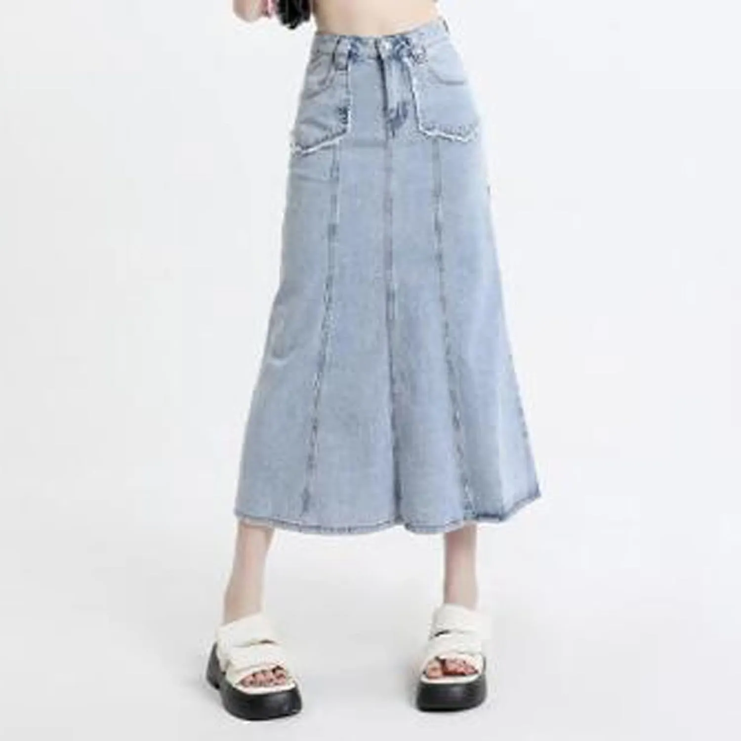 Women's Loose and Versatile Slim Fishtail Denim Skirt Mini Skirt Plaid Pleated