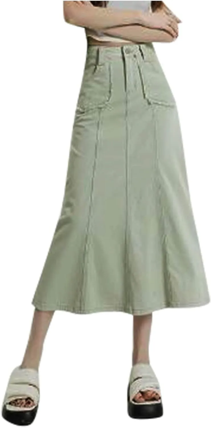 Women's Loose and Versatile Slim Fishtail Denim Skirt Mini Skirt Plaid Pleated
