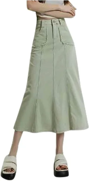 Women's Loose and Versatile Slim Fishtail Denim Skirt Mini Skirt Plaid Pleated