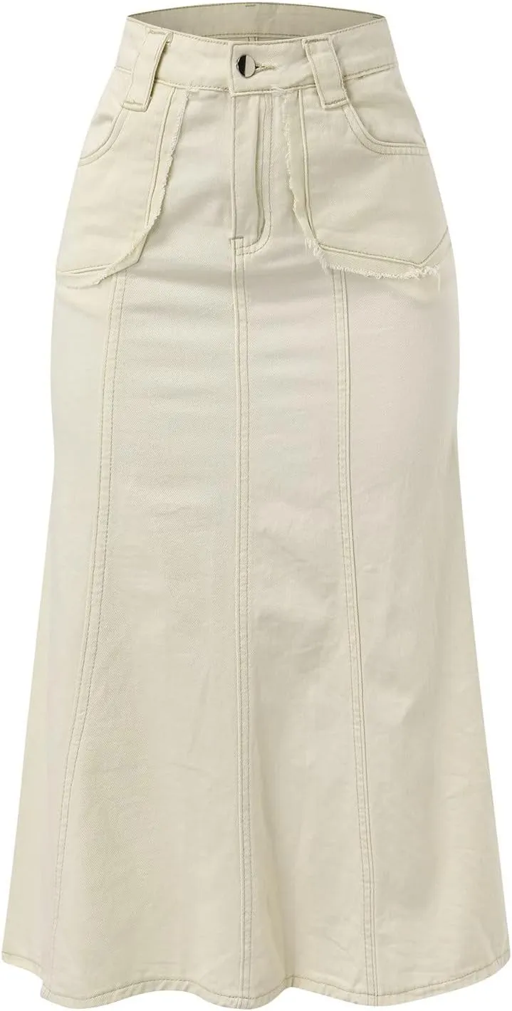 Women's Loose and Versatile Slim Fishtail Denim Skirt Mini Skirt Plaid Pleated