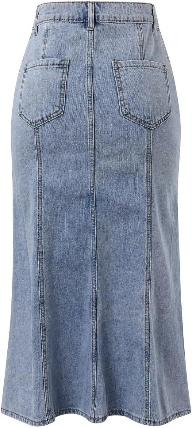 Women's Loose and Versatile Slim Fishtail Denim Skirt Mini Skirt Plaid Pleated