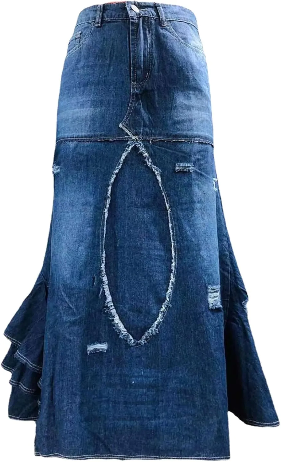 Womens Skirt High Waisted Washed Fashion Versatile Denim Long Skirt Midi Length A Line Denim Midi Skirts for