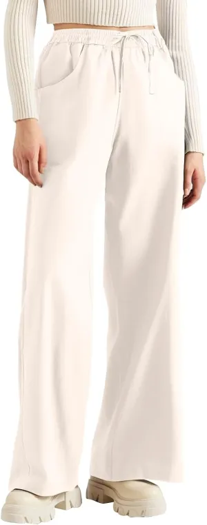Womens Sweatpants Wide Leg Linen Pants Summer Drastring Adjustable Palazzo Pants Lounge Pants with Pockets