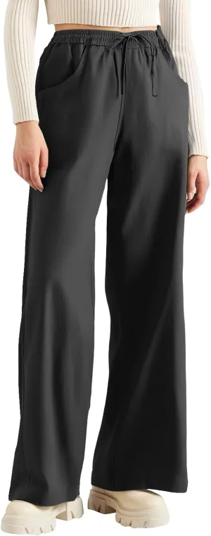 Womens Sweatpants Wide Leg Linen Pants Summer Drastring Adjustable Palazzo Pants Lounge Pants with Pockets