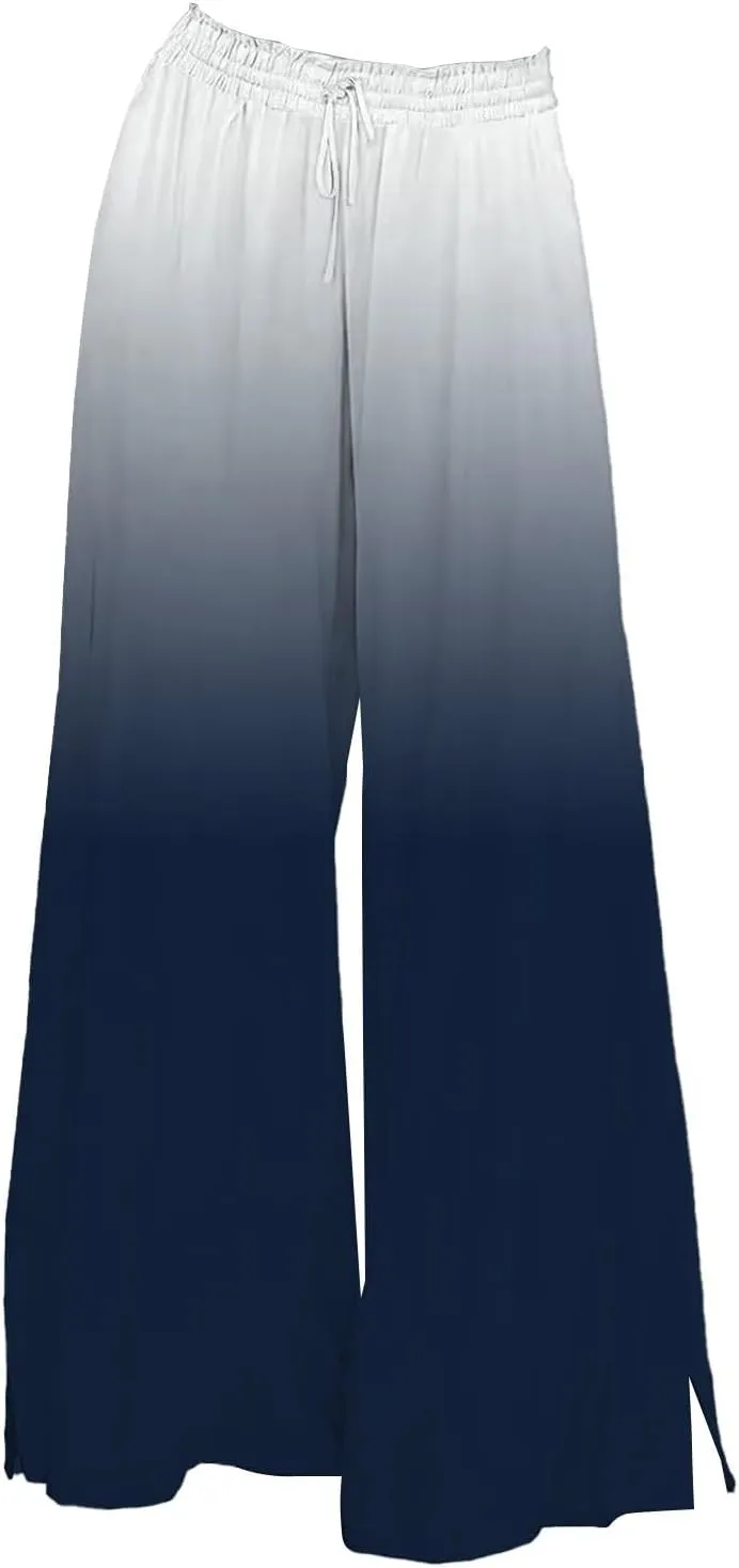 Womens Tie-dye Print Wide Leg Palazzo Pants Drawstring Elastic High Waist Pant Lounge Flowy Summer Beach Trousers